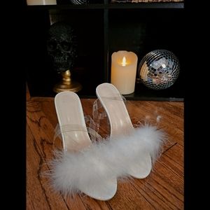 *NEVER BEEN WORN* White, fuzy high heel shoes